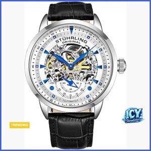 Automatic Skeleton Dress Watch with Alligator Embossed Leather Strap